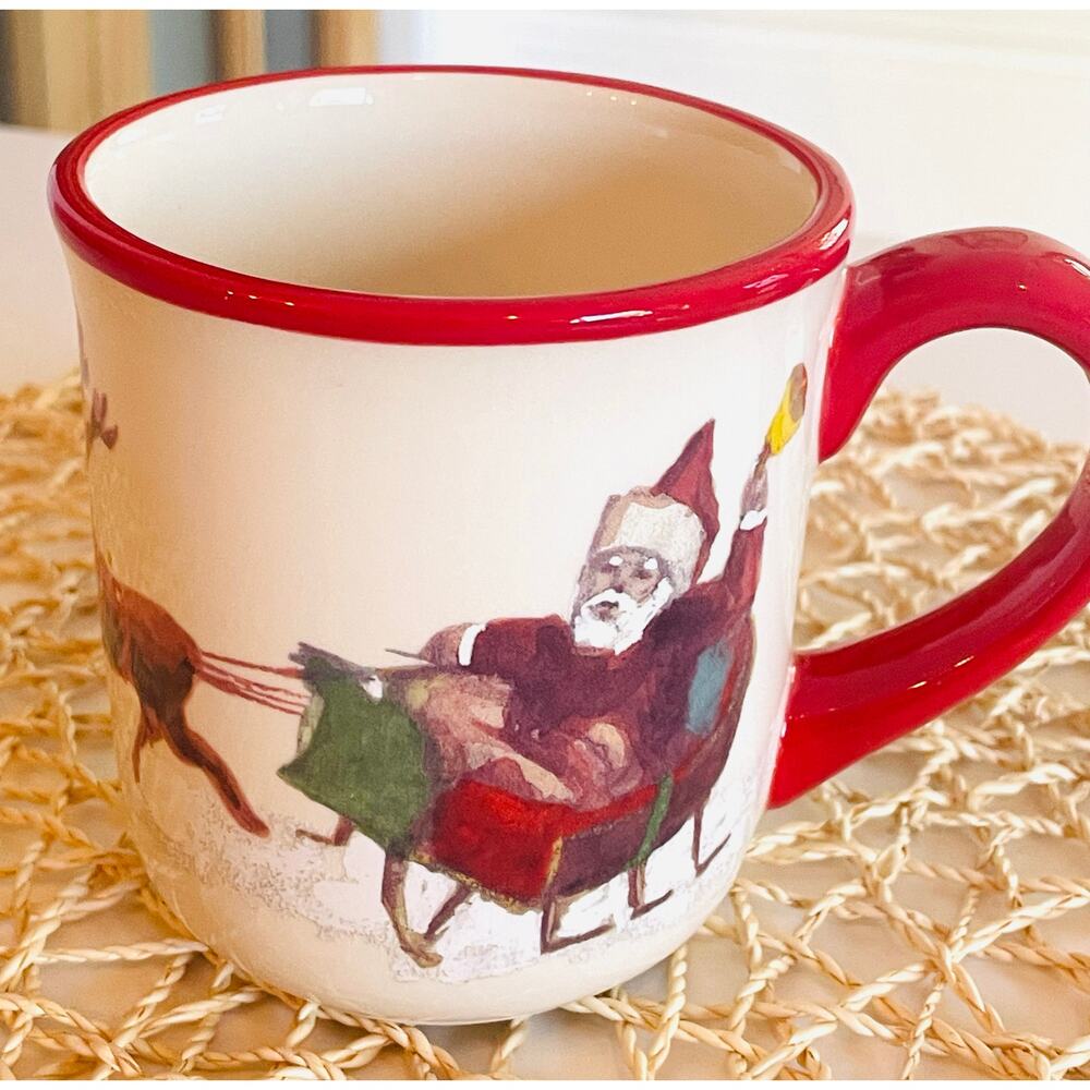 Williams Sonoma Porcelain Santa Claus & His Reindeer 4-piece Mug Set